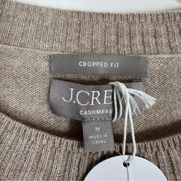 J. Crew Cashmere shrunken crewneck sweater Heather Stone Tan Size Medium NWT - Picture 6 of 10